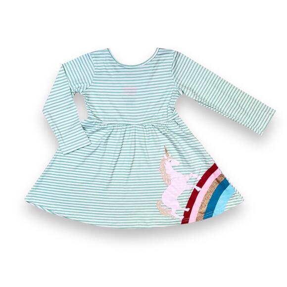 Freestyle Revolution Dress Girls 24M Green Stripe Unicorn Rainbow Long Sleeve - Picture 1 of 7